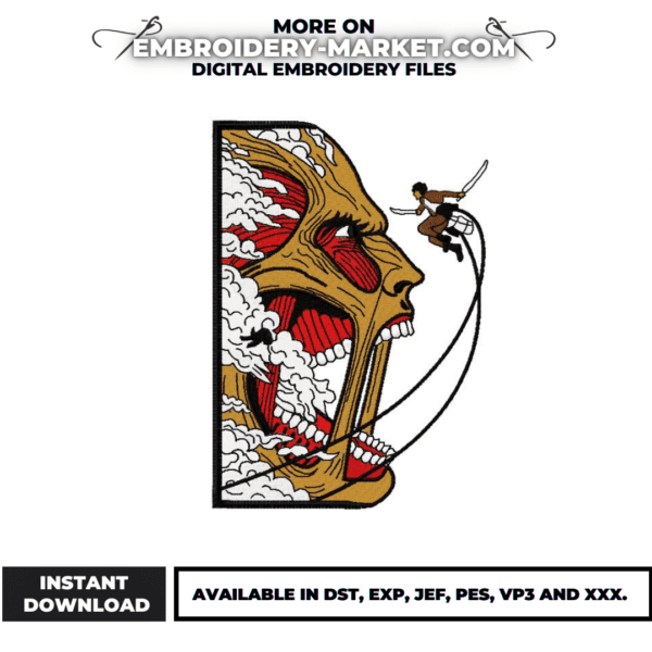 attack on titan boxed embroidery design